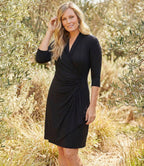 Plus Size 3/4 Sleeve Faux Wrap Dress - Black