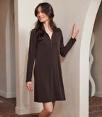 Petite Size Zip-Up Travel Jersey Dress - Brown