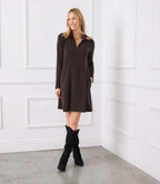 Petite Size Zip-Up Travel Jersey Dress - Brown