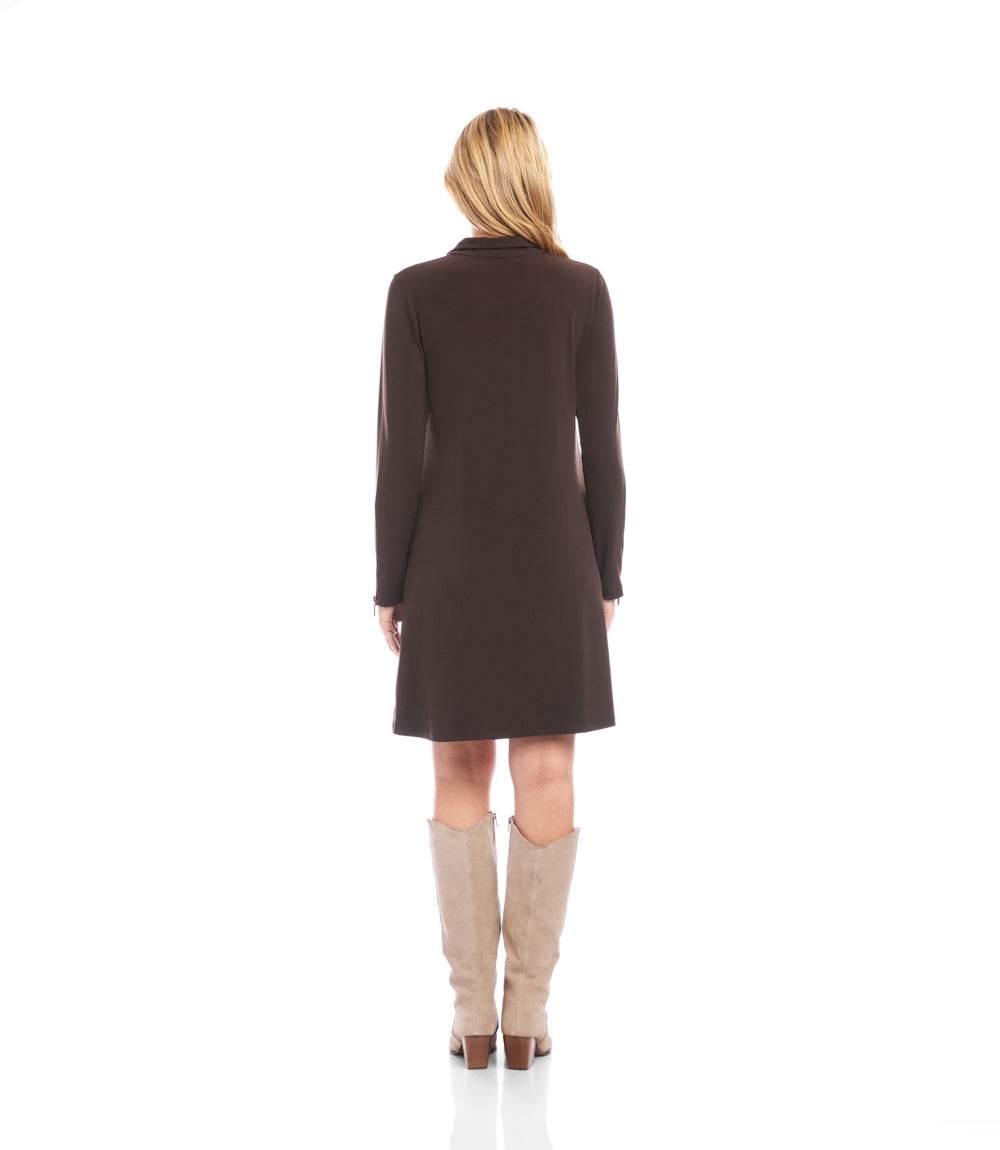 Petite Size Zip-Up Travel Jersey Dress - Brown