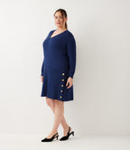Plus Size Long Sleeve V-Neck Button Detail Dress