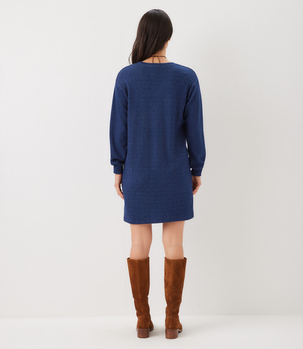 Petite Size Long Sleeve V-Neck Button Detail Dress