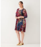 Plus Size 3/4 Sleeve Tie-Dye Burnout Trapeze Dress