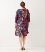 Plus Size 3/4 Sleeve Tie-Dye Burnout Trapeze Dress