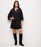 Petite Size Faux Suede Puff Sleeve Dress