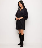 Petite Size Faux Suede Puff Sleeve Dress