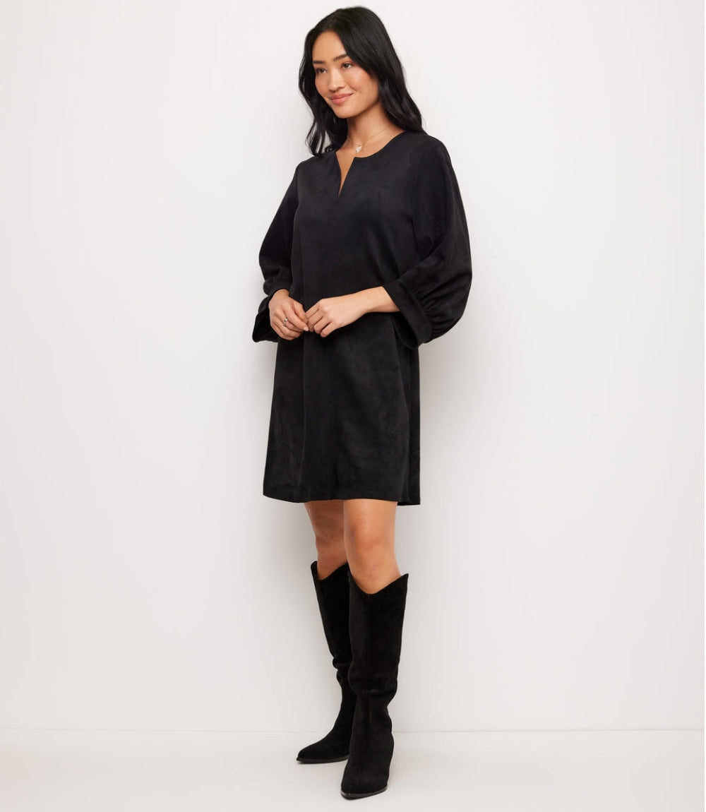 Petite Size Faux Suede Puff Sleeve Dress