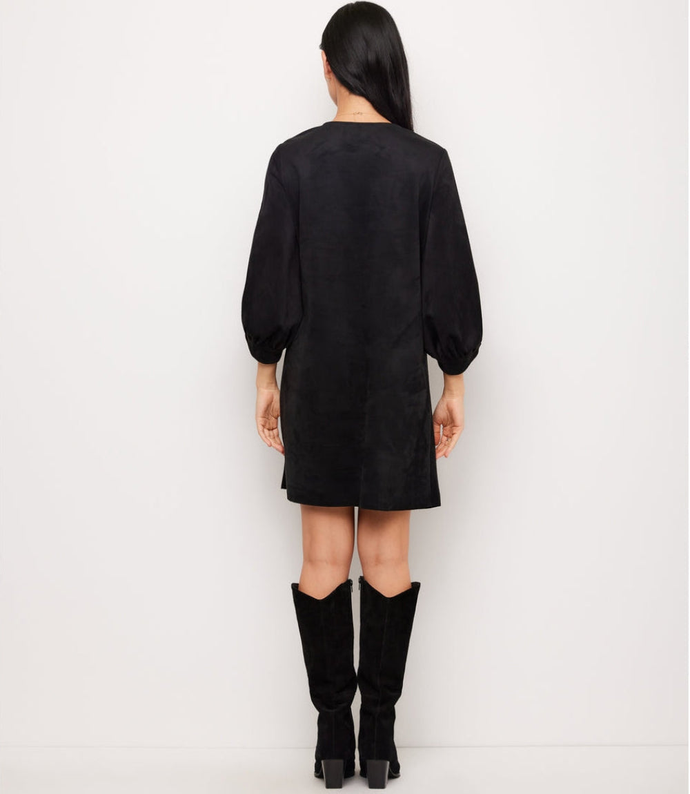 Petite Size Faux Suede Puff Sleeve Dress