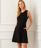 Petite Size Sleeveless Fit and Flare Dress - Black