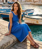 Petite Size Sleeveless Edge Stitch Contrast Midi Dress