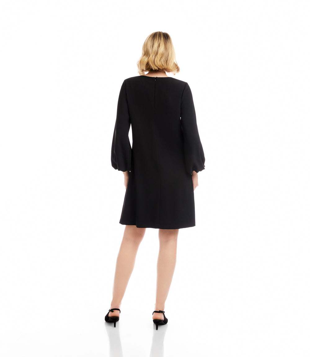 Petite Size Puff Sleeve Embellished Bow Shift Dress