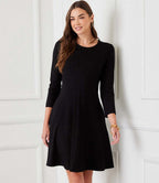 Petite Size 3/4 Sleeve Fit & Flare Dress - Black