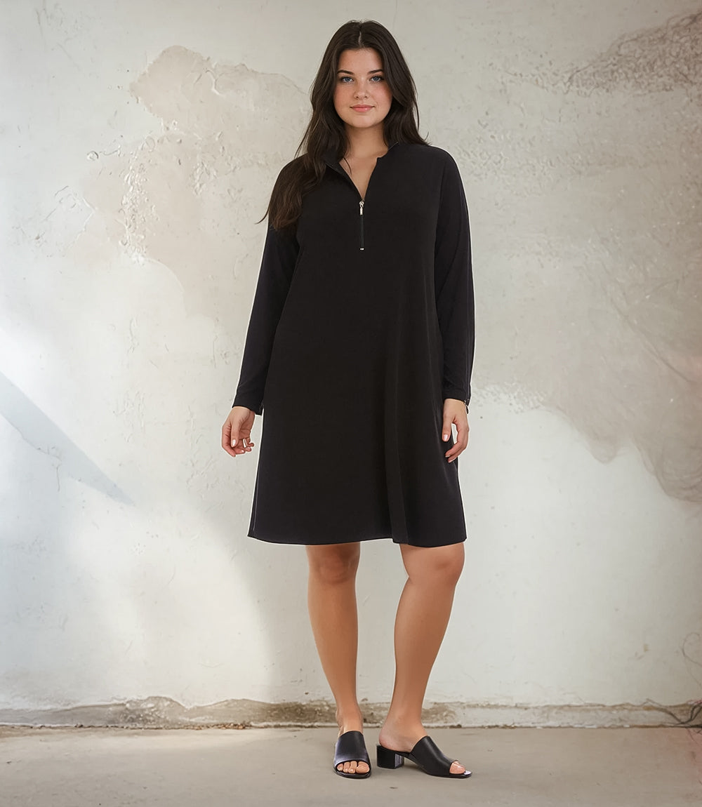 Plus Size Zip-Up Travel Jersey Dress