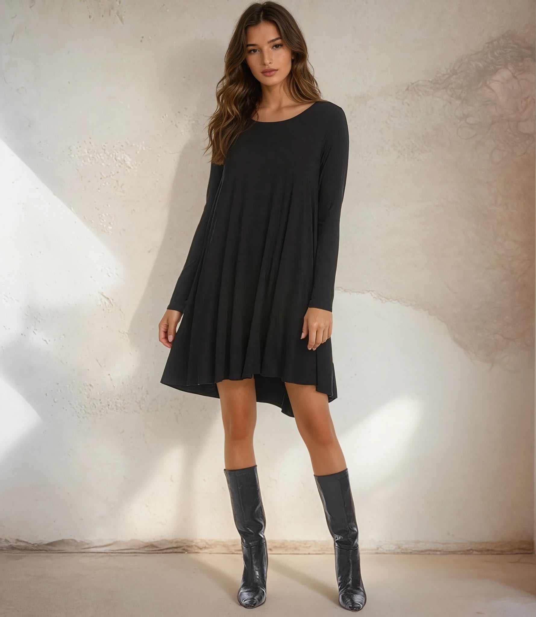 Petite Size Long Sleeve Trapeze Dress