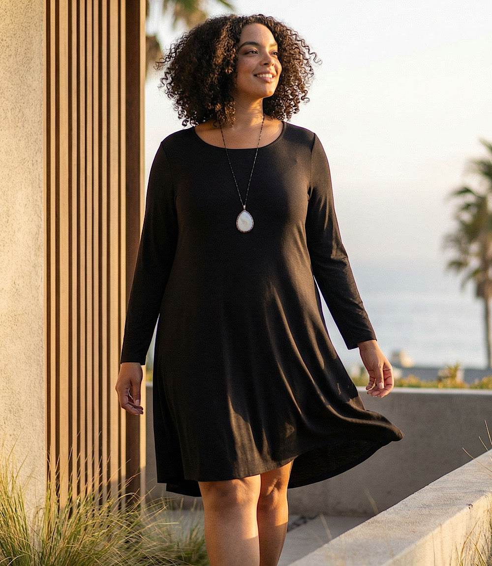 Plus Size Long Sleeve Trapeze Dress