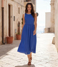 Petite Size Sleeveless Edge Stitch Contrast Midi Dress