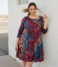 Plus Size 3/4 Sleeve Tie-Dye Burnout Trapeze Dress