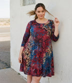 Plus Size 3/4 Sleeve Tie-Dye Burnout Trapeze Dress