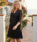 Plus Size V-Neck Scallop Lace Dress - Black