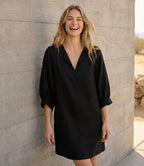 Petite Size Faux Suede Puff Sleeve Dress