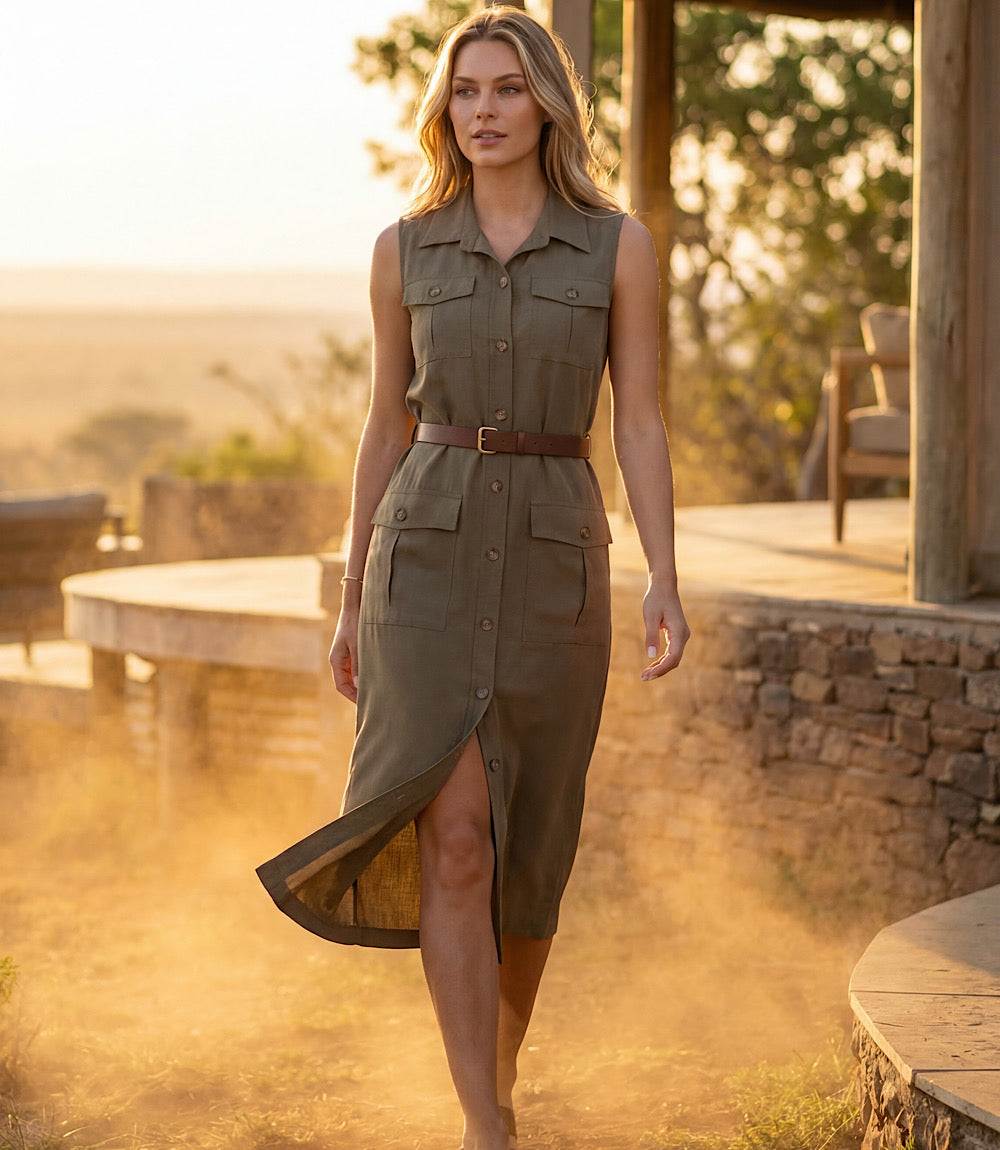 Petite Size Sleeveless Midi Shirtdress