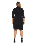 Plus Size 3/4 Sleeve Faux Wrap Dress - Black