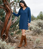 Petite Size Long Sleeve V-Neck Button Detail Dress