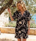 Petite Size Puff Sleeve Tassel Dress - Black