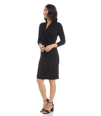 Petite Size 3/4 Sleeve Faux Wrap Dress - Black