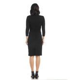 Petite Size 3/4 Sleeve Faux Wrap Dress - Black