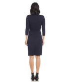 Petite Size 3/4 Sleeve Faux Wrap Dress - Navy
