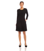 Petite Size 3/4 Sleeve Fit & Flare Dress - Black