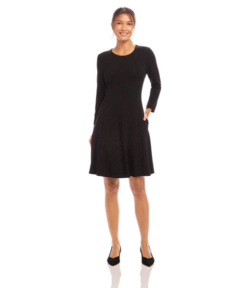 Petite Size 3/4 Sleeve Fit & Flare Dress - Black