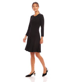Petite Size 3/4 Sleeve Fit & Flare Dress - Black
