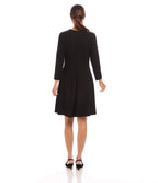 Petite Size 3/4 Sleeve Fit & Flare Dress - Black