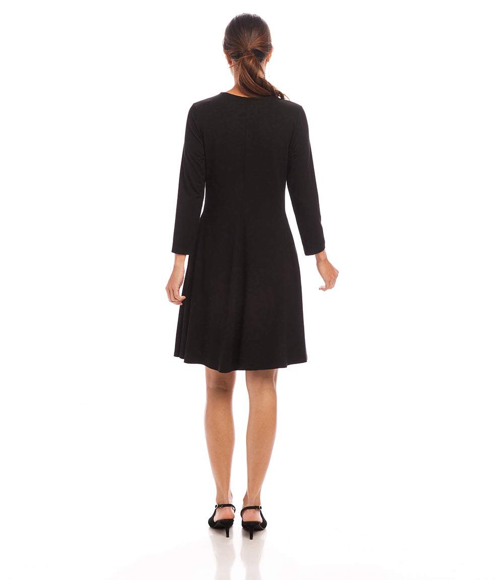 Petite Size 3/4 Sleeve Fit & Flare Dress - Black