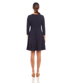 Petite Size 3/4 Sleeve Fit & Flare Dress - Navy