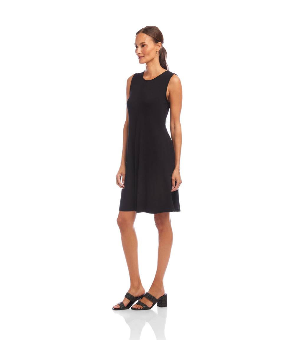 Petite Size Sleeveless Fit and Flare Dress - Black