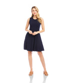 Petite Size Sleeveless Fit and Flare Dress - Navy