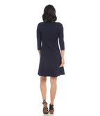 Petite Size Three Quarter Sleeve A-Line Dress - Navy