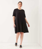 Plus Size Short Sleeve A-Line Dress - Black