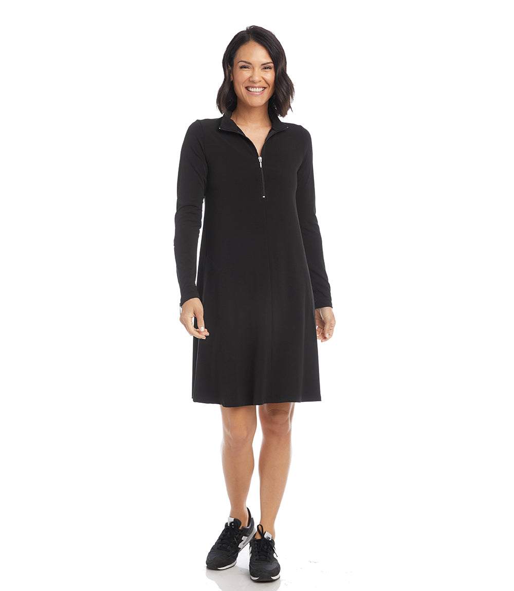 Petite Size Zip-Up Travel Jersey Dress - Black