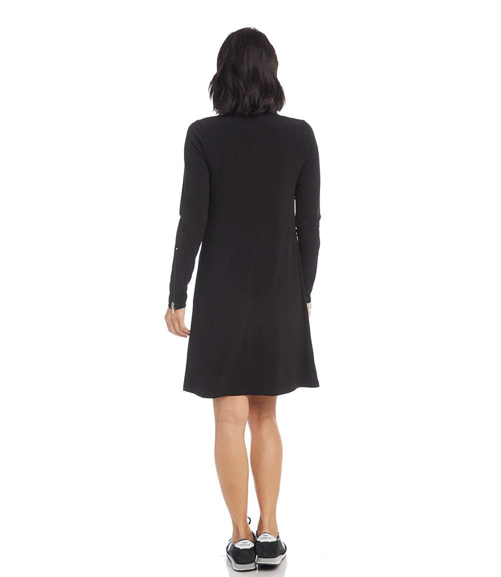 Petite Size Zip-Up Travel Jersey Dress - Black