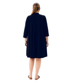 Plus Size 3/4 Sleeve Zip-Up Travel Jersey Dress - Navy