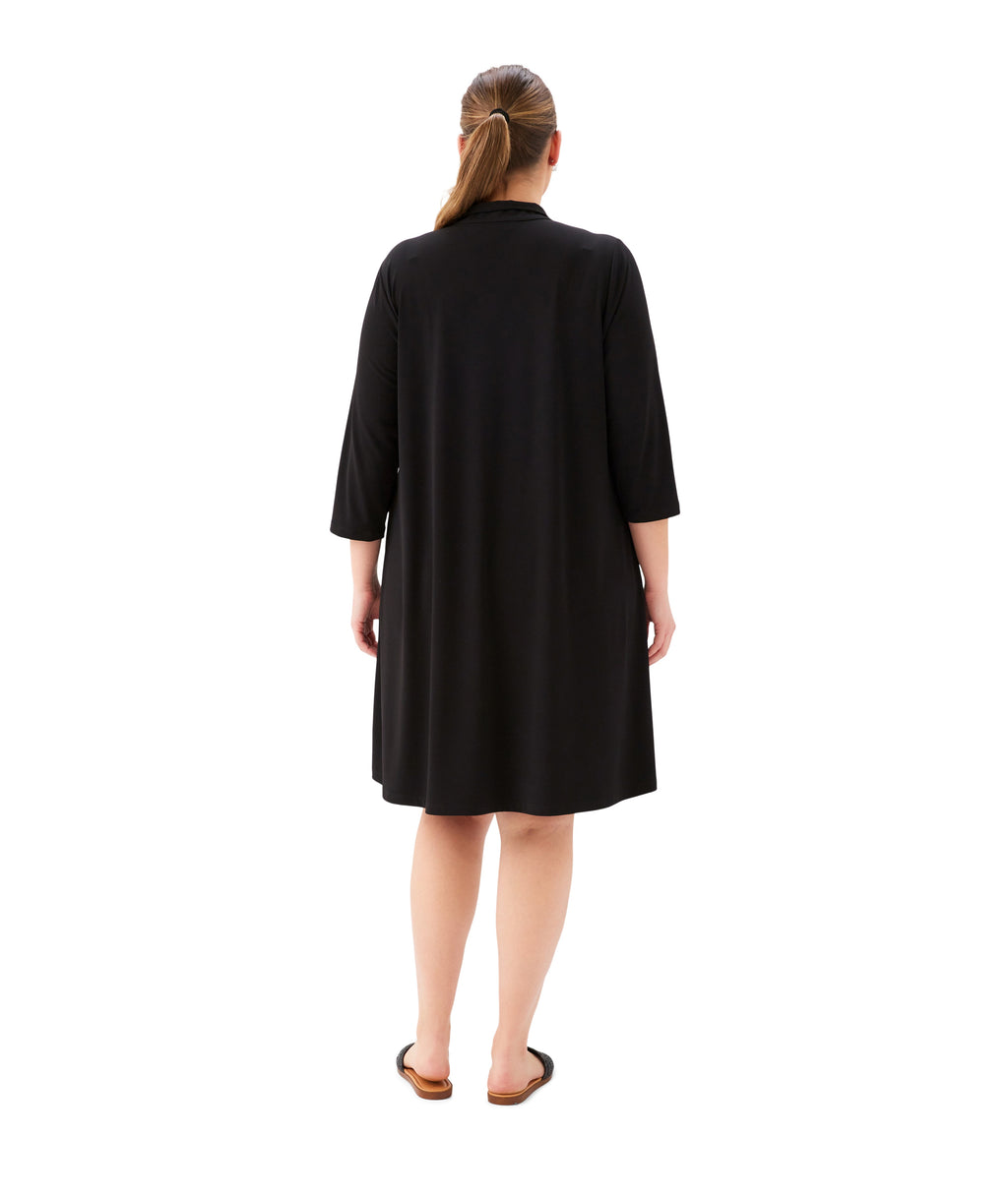 Plus Size 3/4 Sleeve Zip-Up Travel Jersey Dress - Black