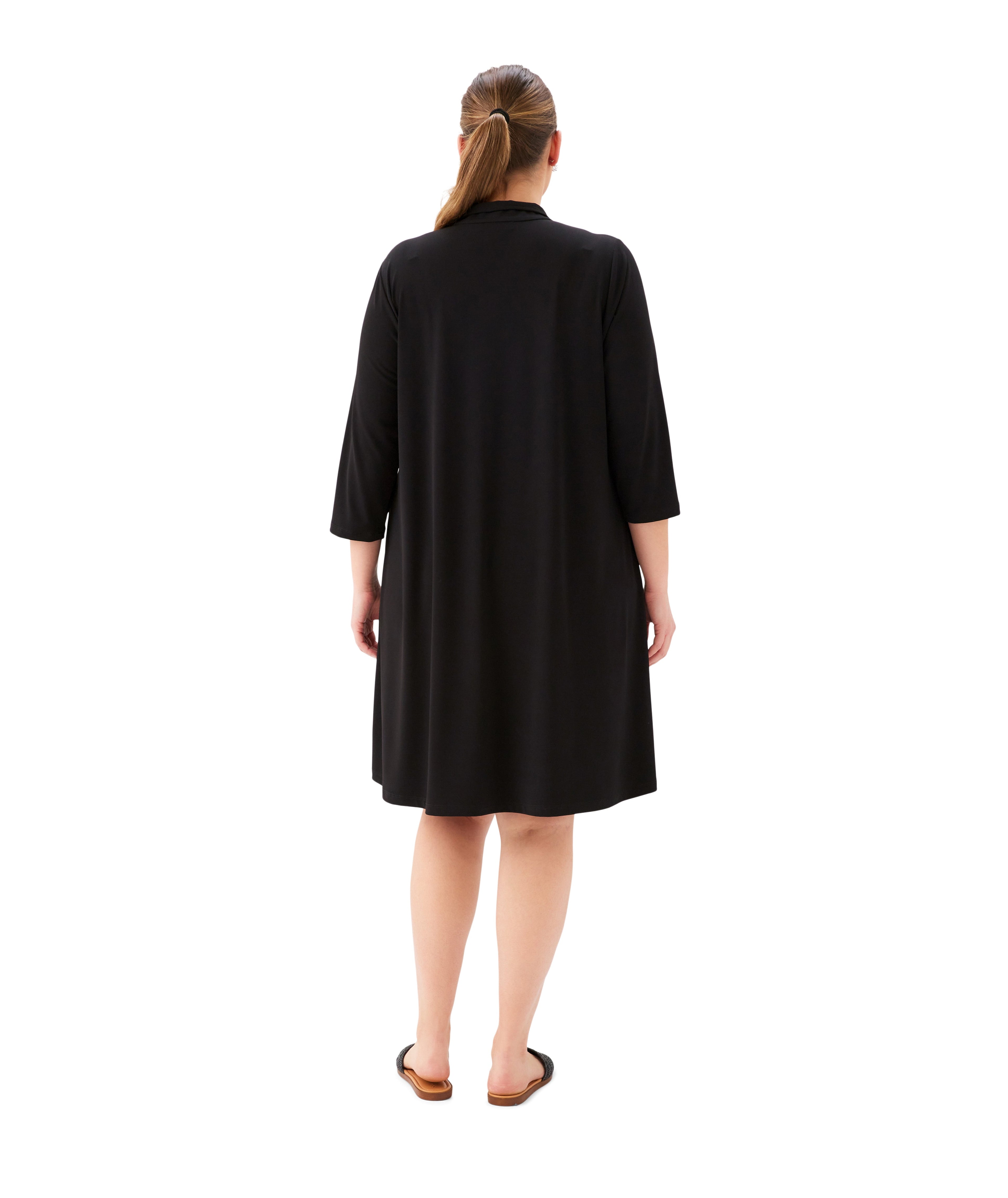 Plus Size 3/4 Sleeve Zip-Up Travel Jersey Dress - Black