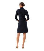 Petite Size 3/4 Sleeve Zip-Up Travel Jersey Dress - Black