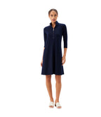 Petite Size 3/4 Sleeve Zip-Up Travel Jersey Dress