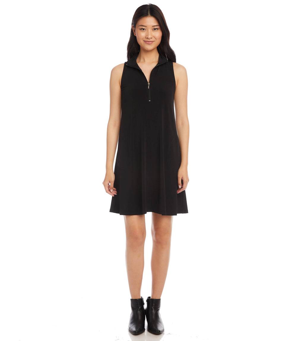 Petite Size Sleeveless Zip-Up Travel Jersey Dress