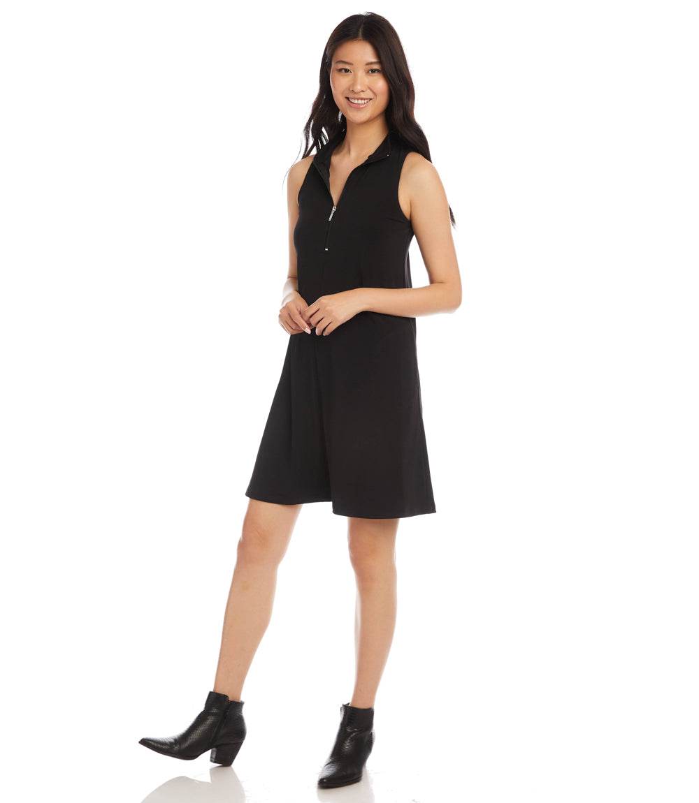 Petite Size Sleeveless Zip-Up Travel Jersey Dress